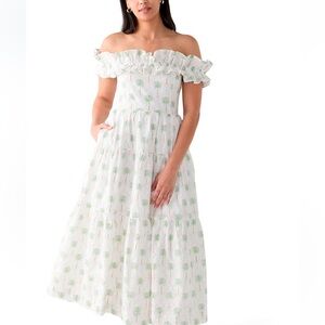 Crown & Ivy Off-Shoulder Maxi Dress in White and Green